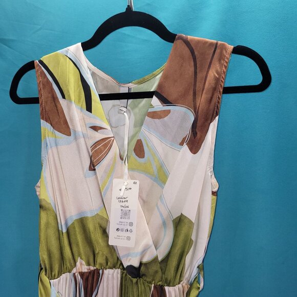 Pleated Floral Print Sleeveless Dress With Belt For Women One Size By Lamiar - Picture 2 of 11